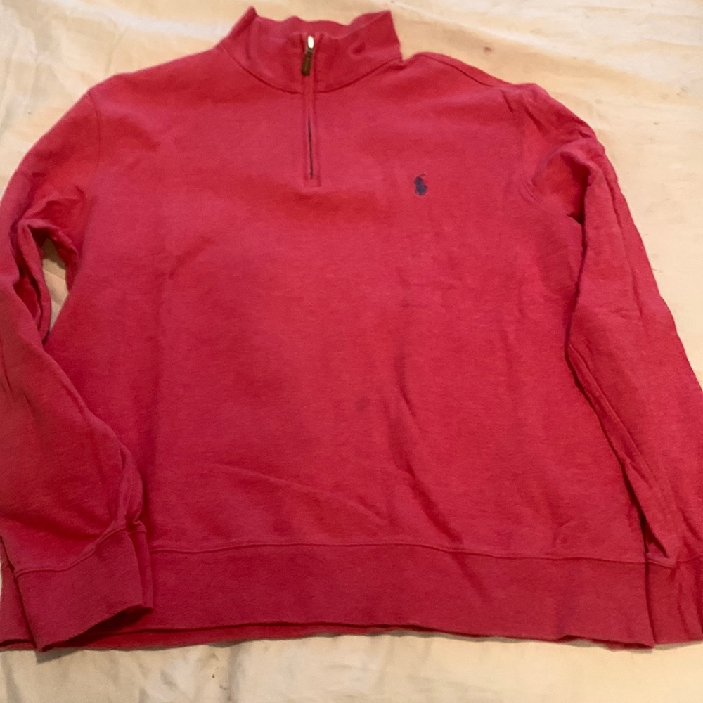 Vintage Polo Ralph Lauren Sweater Mens L Red 1/4 Zip Pullover Long Sleeve